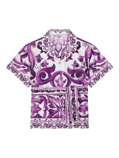 Dolce & Gabbana Graphic-print Silk Shirt In Purple
