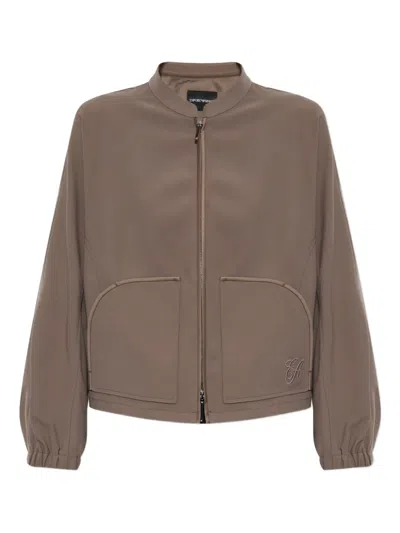 Emporio Armani Technical Cady Blouson With Logo Embroidery In Brown