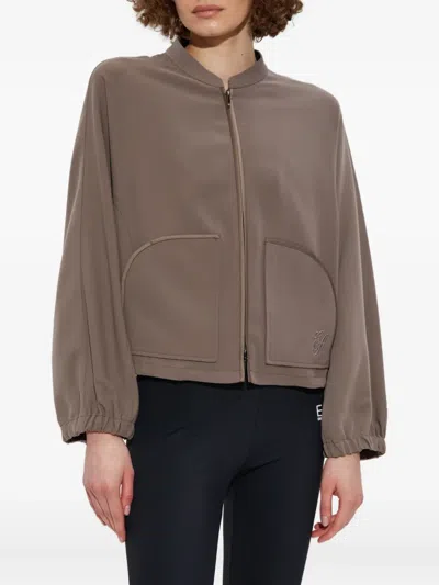 Emporio Armani Technical Cady Blouson With Logo Embroidery In Brown