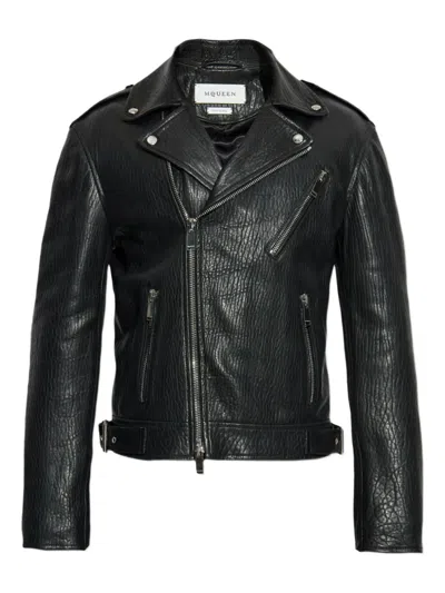Alexander Mcqueen Zipped Leather Biker Jacket In Black