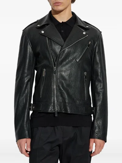 Alexander Mcqueen Zipped Leather Biker Jacket In Black