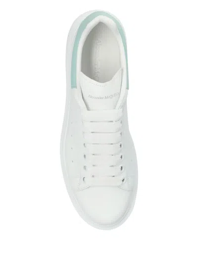 Alexander Mcqueen White Leather Sneakers With Sea Green Leather Heel In Animal Print