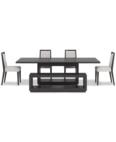 Macy's Tivie 6-pc. Dining Set (rectangular Table, 4 Wood Dining Chairs & Bench) In White