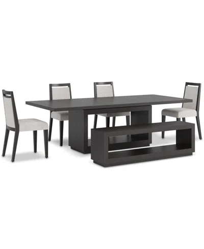 Macy's Tivie 6-pc. Dining Set (rectangular Table, 4 Wood Dining Chairs & Bench) In White