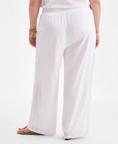 Style & Co Women's Cotton Eyelet Pull-on Wide-leg Pants, Exclusively At Macy's In White