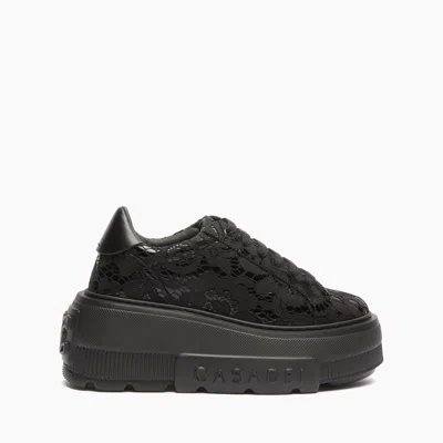 Casadei Lace Platform Sneakers In Black