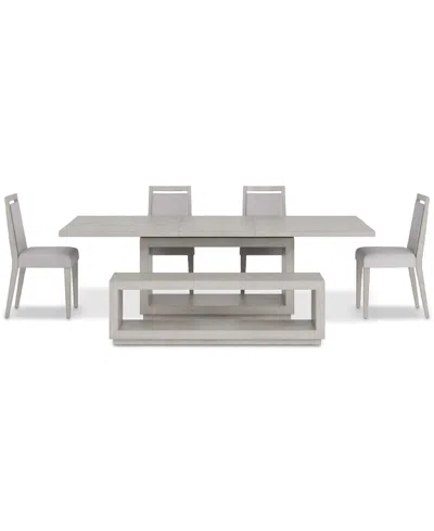 Macy's Tivie 6-pc. Dining Set (rectangular Table, 4 Wood Dining Chairs & Bench) In Gray