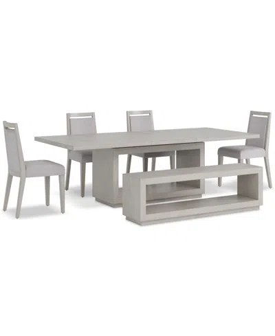 Macy's Tivie 6-pc. Dining Set (rectangular Table, 4 Wood Dining Chairs & Bench) In Gray