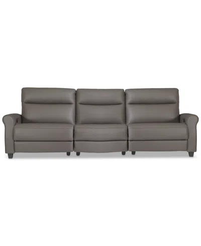 Macy's Thandler 3-pc. Leather Sofa With 2 Power Recliners And 1 Drop Down Table, Exclusively At  In Gray
