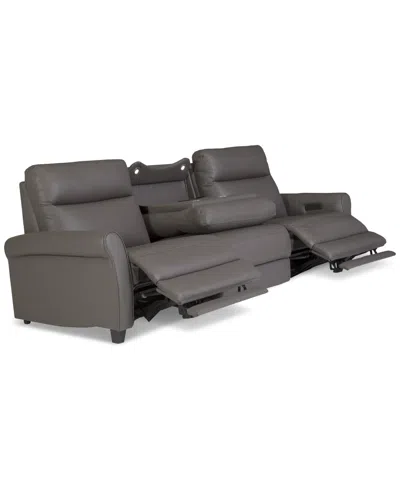 Macy's Thandler 3-pc. Leather Sofa With 2 Power Recliners And 1 Drop Down Table, Exclusively At  In Gray