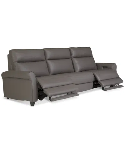 Macy's Thandler 3-pc. Leather Sofa With 2 Power Recliners And 1 Drop Down Table, Exclusively At  In Gray