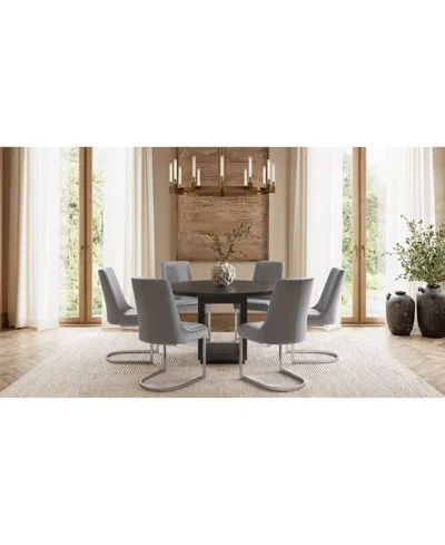 Macy's Tivie 7-pc. Dining Set (round Table & 6 Metal Dining Chairs) In Gray