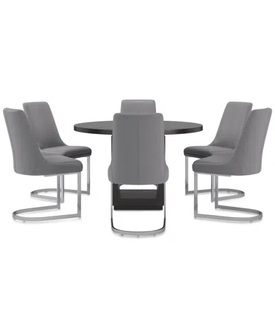Macy's Tivie 7-pc. Dining Set (round Table & 6 Metal Dining Chairs) In Gray