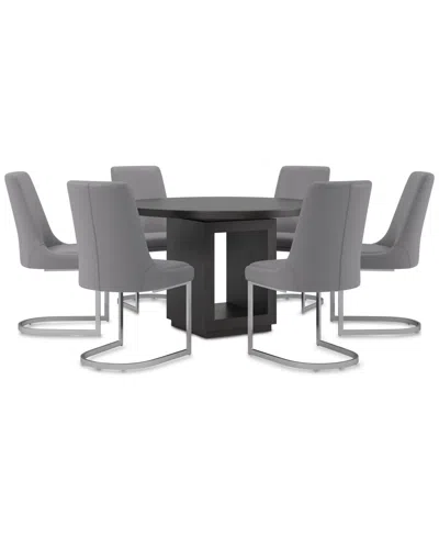 Macy's Tivie 7-pc. Dining Set (round Table & 6 Metal Dining Chairs) In Gray