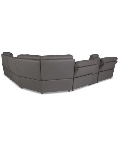Macy's Thandler 5-pc. Leather L Shape Sectional With 3 Power Recliners And 1 Storage Console, Exclusively A In Gray