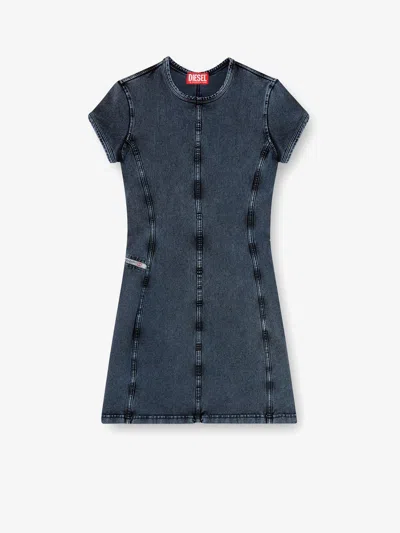 Diesel Mini Dress In Denim-look Jersey In Blue