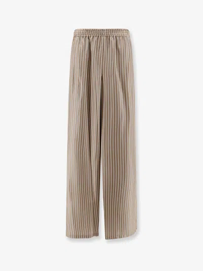 Max Mara Ladino Striped Silk Trousers In Neutral