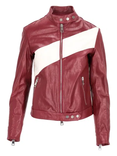 La Rose Leather Zip-up Bomber Jacket In Red