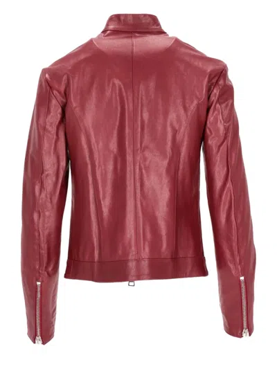 La Rose Leather Zip-up Bomber Jacket In Red
