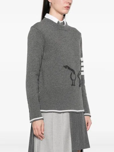 Thom Browne Geese Intarsia Boxy Virgin Wool Crewneck Sweater In Gray
