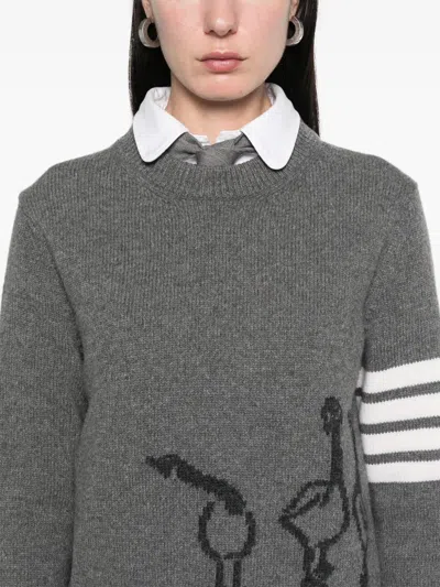Thom Browne Geese Intarsia Boxy Virgin Wool Crewneck Sweater In Gray
