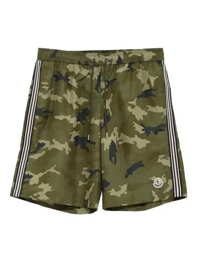 Moncler Camouflage-print Track Shorts In Green