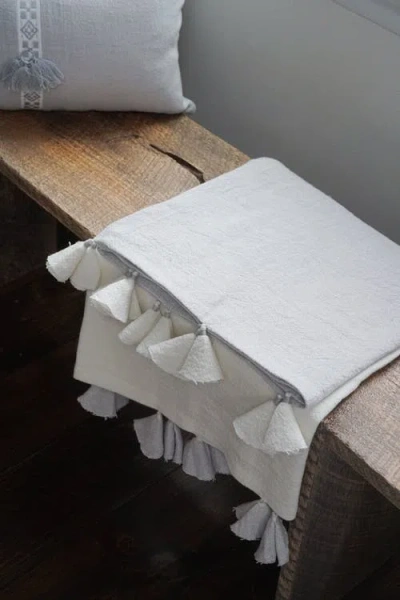 Anaya Light Grey Colorblocked Linen Blanket With Tassels In Gray