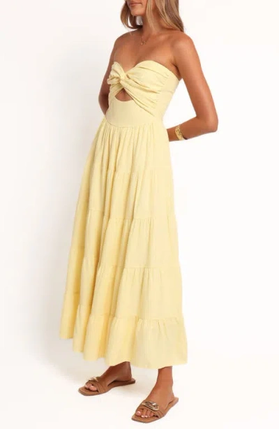 Petal And Pup Petal & Pup Sitara Tiered Strapless Maxi Dress In Yellow