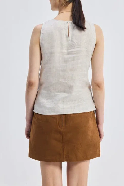 Reistor Boat Neck Top In Checkered Linen In Neutral