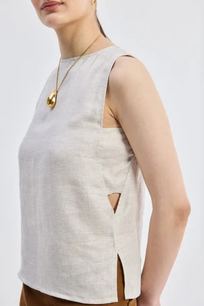 Reistor Boat Neck Top In Checkered Linen In Neutral