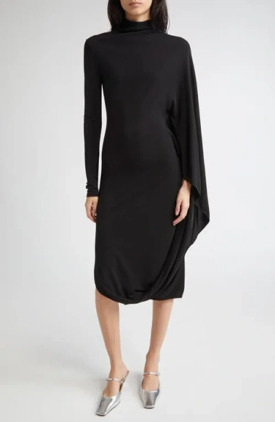 Stella Mccartney Asymmetric Cape Midi Dress In Black