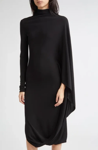 Stella Mccartney Asymmetric Cape Midi Dress In Black