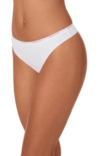 Dkny Women's Cotton Modal Thong 3 Pack- Dk8461p3 In White
