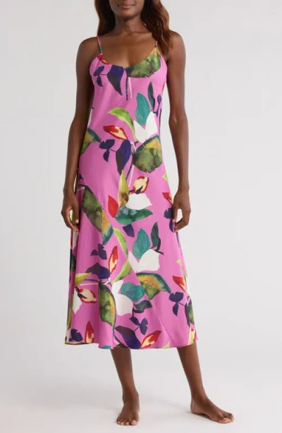 Natori Daido Charmeuse Midi Nightgown In Pink