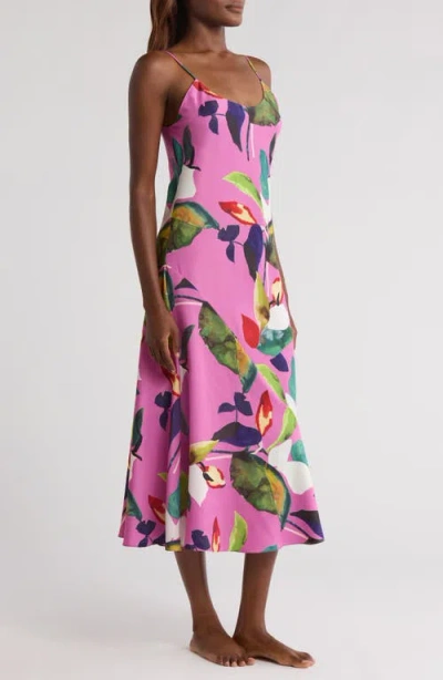 Natori Daido Charmeuse Midi Nightgown In Pink