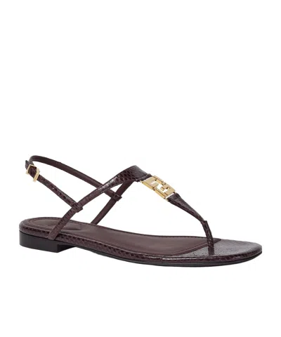 Fendi Ffoldo Python Leather Sandals With Adjustable Ankle Strap In Brown