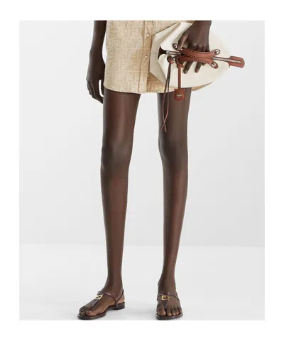 Fendi Ffoldo Python Leather Sandals With Adjustable Ankle Strap In Brown