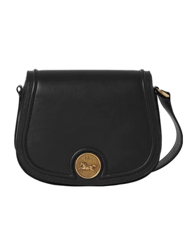 Chloé Grained Leather Shoulder Bag With Prominent Logo Detail In Black