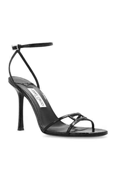 Jimmy Choo Strappy Leo 100 Stiletto Heel Sandals In Black