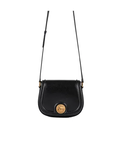 Chloé Grained Leather Shoulder Bag With Prominent Logo Detail In Black