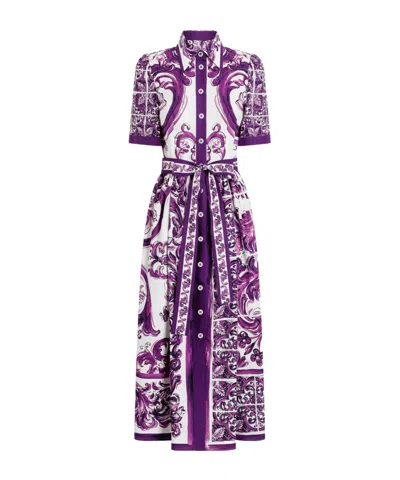 Dolce & Gabbana Dolce&gabbana Poplin Shirt Dress With Maiolica Print In Purple