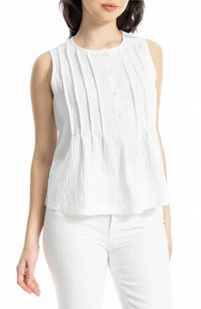 Max Studio Pintuck Crinkle Sleeveless Top In White