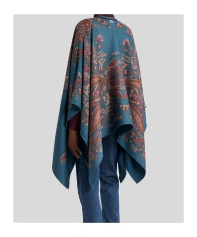 Etro Draped Ponchos And Capes Paisley Pattern In Blue