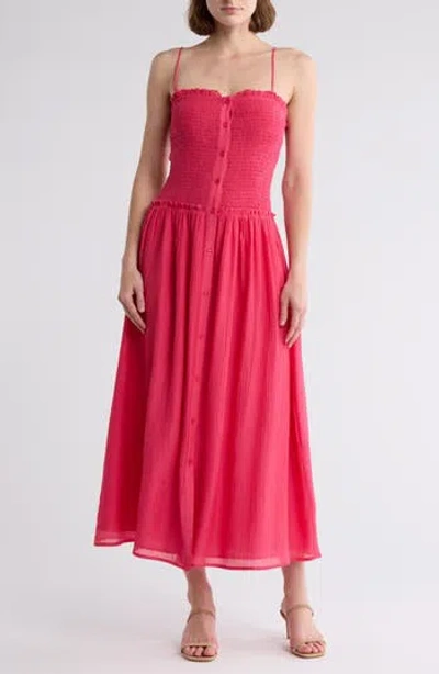 Lush Smocked Button-down Sundress In Red