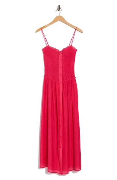 Lush Smocked Button-down Sundress In Red