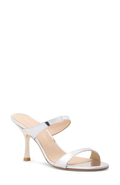 Stuart Weitzman Nudist Metallic Leather Slide Sandals In Silver