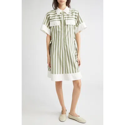 3.1 Phillip Lim Stripe Short-sleeve Shirt Dress In Green