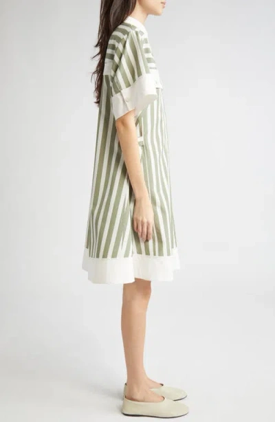 3.1 Phillip Lim Stripe Short-sleeve Shirt Dress In Green