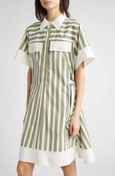 3.1 Phillip Lim Stripe Short-sleeve Shirt Dress In Green