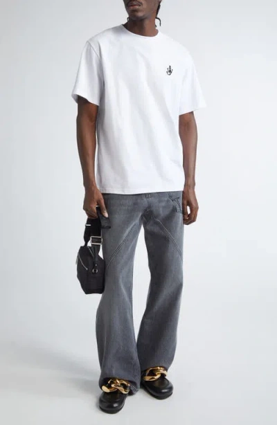 Jw Anderson J. W. Anderson Relaxed Fit Grey Jeans With Diagonal Stitching And Embroidered Logo In Black